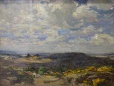 ARTHUR FRIEDENSEN oil on board - expansive heathland landscape, signed, 23.5 x 33.5cms