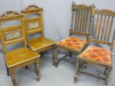 HALL CHAIRS, a pair and a pair of similar era twist dining chairs