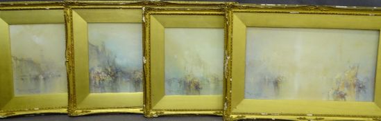 FRANK WASLEY style of Turner, a set of four watercolours - all misty Venetian scenes, signed, 24 x