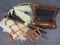 MAHOGANY LAP DESK with brass banding and tooled interior, 28cms H, 50cms W, 26cms D closed, a