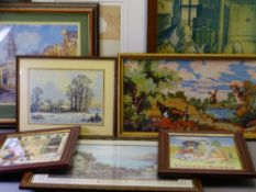 VINTAGE & LATER FRAMED PICTURES & PRINTS, a quantity including reproduction posters for Bisto and
