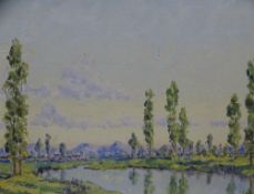 CHARLES WYATT WARREN early oil on board - river scene, entitled verso 'Snowdon from The Lledr'