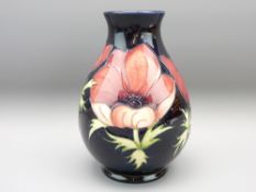 MOORCROFT ANEMONE 19.25CMS H VASE, Cobalt Blue ground, Limited Edition tribute vase No 34/94,