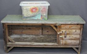 TIMBER RABBIT HUTCH and a quantity of associated goods, 57.5cms max H, 128.5cms L, 45cms D