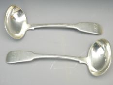 GEORGE III PROVINCIAL SILVER SAUCE LADLES, a pair, Newcastle 1785, maker Thomas Watson with fiddle