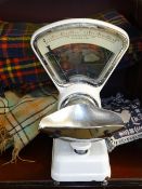 VINTAGE AVERY SHOP SCALES and two vintage woollen throws ETC