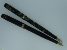 TWO VINTAGE ONOTO 'THE PEN' No 6235 FOUNTAIN PENS - (1930s -1940s) De La Rue with gold plated trim