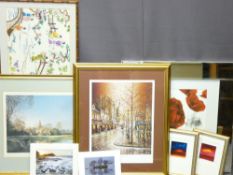 WOOTTON signed print, Japanese silk within frame and a quantity of other prints ETC