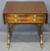 QUALITY REPRODUCTION MAHOGANY SOFA TABLE twin-flap with ebony stringing over two short and one
