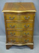 REPRODUCTION MAHOGANY SERPENTINE FRONT CHEST of four drawers on corner bracket feet, 72cms H, 49.