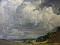 ARTHUR FRIEDENSEN oil on panel - fine moody landscape with superbly depicted threatening clouds,