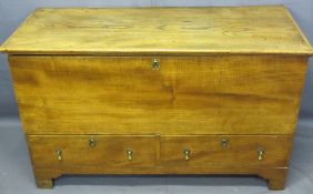 CONTINENTAL WALNUT MULE CHEST, rectangular top with two lower drawers having brass drop handles,