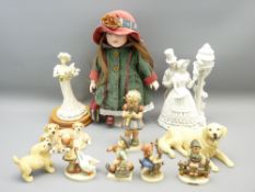 HUMMEL FIGURINES, DOG SCULPTURES BY LEONARDO, composition figurines and a collector's porcelain head