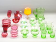 CRANBERRY, URANIUM GREEN & OTHER COLOURFUL GLASSWARE