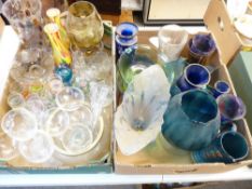 BRISTOL TYPE BLUE & OTHER COLOURFUL GLASSWARE, vintage pressed glass comport and egg cups ETC (