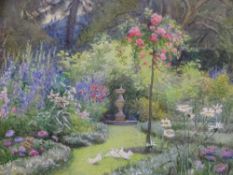 BUDDIG ANWYLINI PUGH (born 1857 Aberdovey) watercolour - 'The Old Garden at Rhagatt Hall, near