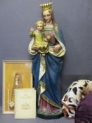 PAINTED PLASTER STATUE OF MADONNA & CHILD, Illustrated Holy Bible, Caxton Publishing and a framed