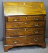 GEORGIAN MAHOGANY FALL-FRONT BUREAU, the sloped fall opening to reveal interior drawers and pigeon