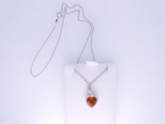 AN 18CT WHITE GOLD NECK CHAIN with heart shaped citrine pendant, 6.9grms in original Beardsalls of