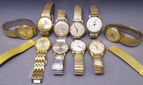 10 VINTAGE & LATER GENTLEMAN'S WRISTWATCHES including two presentation examples with 9ct gold cases,