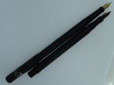 TWO ONOTO VINTAGE (1910s) BLACK CHASED HARD RUBBER FOUNTAIN PENS - 1.) unmarked fountain pen with '