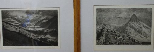 DAVID WOODFORD etchings (2) - Tryfan and Ogwen Valley, both signed in pencil, 14 x 20.5cms both
