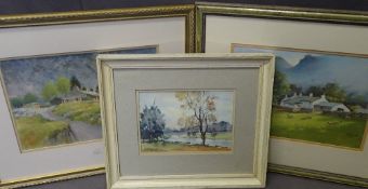 GERALD V GADD watercolours - riverside scene, 17 x 25cms, Watercolour and pastel - row of North