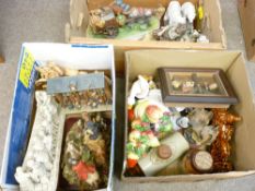 CAPODIMONTE & SIMILAR PORCELAIN FIGURINES, composition groups of animals and riders, lustre ware