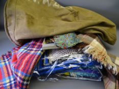 VINTAGE WOOLLEN BLANKETS ETC, a canvas kit bag for Constable 902 V A Bishop and two gentleman's silk