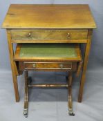 ANTIQUE MAHOGANY SINGLE DRAWER SIDE TABLE and a reproduction mahogany sofa table with gilt tooled