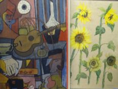 JONES large surrealistic painting, mixed media, 76 x 55cms and FLORA BOOTE large watercolour study -