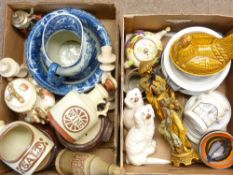 POOLE POTTERY, STAFFORDSHIRE SPANIELS, modern Blue & White wash bowl and jug, kitchen stoneware