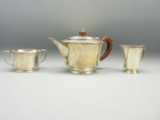 STYLISH THREE PIECE TEA SERVICE, Birmingham 1966/69, maker Deakin & Francis Ltd, plain circular form