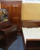 REPRODUCTION MAHOGANY FOUR PIECE BEDROOM SUITE to include a scroll ended double bed frame, 98cms