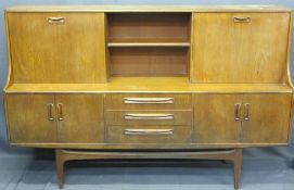 G-PLAN OR SIMILAR MID-CENTURY SIDEBOARD with upper section sliding and drop down doors, 121cms H,