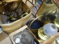 VINTAGE MIRROR FIRESCREEN, associated fireside brassware, oil lamps, EPNS ware ETC