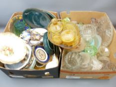 MAJOLICA & OTHER DECORATIVE WALL PLATES and a quantity of Art Deco and other glassware (within 2