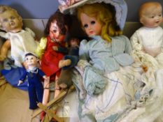 PUPPET DOLL and a parcel of mixed construction dolls including an Armand Marseilles, all in original