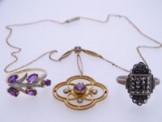 9CT GOLD & SILVER JEWELLERY, three items to include a 9ct stamped vintage quatrefoil pendant