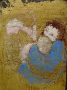 LARGE 20TH CENTURY oil on canvas - Mother and child, 64 x 46cms