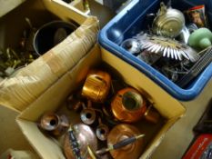 EPNS, COPPERWARE, BRASSWARE ETC, a good interesting quantity (within 2 boxes and a plastic crate)