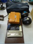 CROWN GREEN BOWLS, two pairs, chess set, darts, M Hohner mouth organ and other items of interest
