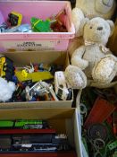 CORGI, MATCHBOX & OTHER DIECAST VEHICLES, three soft toys and a boxed quantity of vintage Meccano