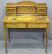 EDWARDIAN INLAID MAHOGANY LADY'S WRITING DESK with shaped railback over a central rectangular