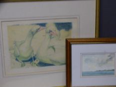 STAN ROSENTHAL watercolour - Saint David's Head, 10 x 15cms, and PAINTINT mixed media - Gannets,