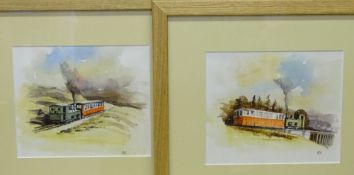 R KNOWLES watercolours, a pair - The Snowdonia Railway at steam on the mountain, signed with