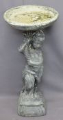 GARDEN STONEWARE - bird bath figurine, 85cms H, 39cms Diameter