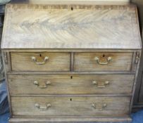 GEORGIAN MAHOGANY FALL-FRONT BUREAU, the crossbanded fall opening to reveal a nicely fitted interior