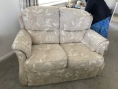 G-PLAN THREE PIECE SUITE in neutral floral pattern comprising two seater settee, two armchairs