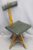 EARLY 20TH CENTURY TYPIST/FACTORY WORK CHAIR by Glenister of High Wycombe, seat 36cms Deep